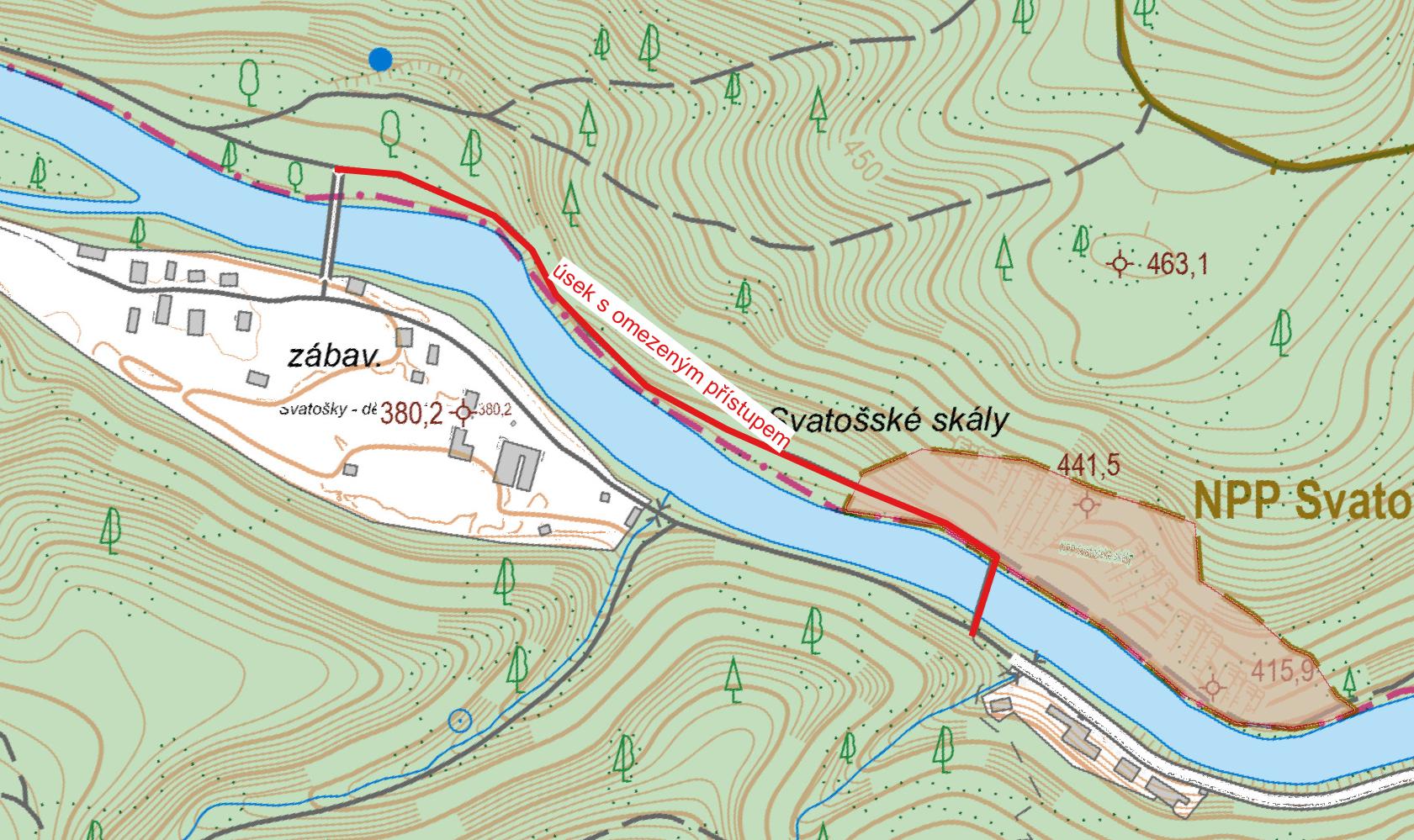 Mapa s vyznačením omezení